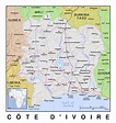 Detallado mapa político de Costa de Marfil con relieve | Costa de ...