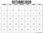 Calendario Octubre 2020 Para Imprimir Gratis