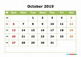 October 2019 Calendar with Week Numbers Printable as PDF and Image ...