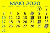 CALENDÁRIO MAIO 2020 E FERIADOS NACIONAIS – Digitei