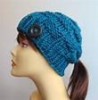 Chunky Knit Teal Blue Pony Tail Hat Beanie Ponytail Hole | Crochet hats ...