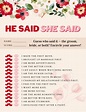 95 He Said She Said Bridal Shower Game - Questions/Answers