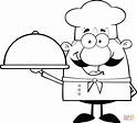 Chef Holding a Platter Caricature coloring page | Free Printable ...