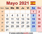 Calendario mayo 2021 en Word, Excel y PDF - Calendarpedia