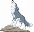 Lobo de dibujos animados aullando en la roca | Vector Premium