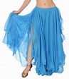 Blue Turquoise 2-Layer Chiffon Belly Dance Skirt with Ruffle Fringe