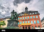 Monument to the Brothers Grimm and the Town Hall in Hanau, Hesse ...