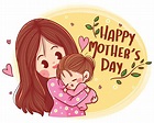 Happy mothers day beautiful mother and daughter character Hand drawn ...