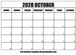 October 2028 calendar | Free blank printable with holidays