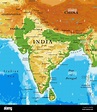 Mapa físico muy detallado de la India, en formato vectorial, con todas ...