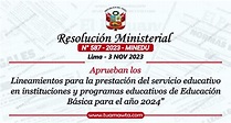 R.M. N° 587-2023-MINEDU – Lineamientos para la prestación del servicio ...