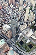 Aerial of One World Trade Center and 9/11 memorial, New York, US ...