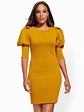 New York & Company | Puff-Sleeve Shift Dress in Gold Ochre | NY&Company ...