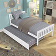 Twin Bed Frame with Trundle, Sweden Solid Pine Wood Kids Twin Platform ...
