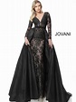 Jovani 67466 | Black Plunging Long Sleeve Evening Gown