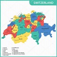 El mapa detallado de Suiza con regiones o estados y ciudades, capitales ...