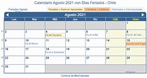 Calendario Agosto 2021 para imprimir - Chile