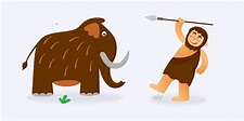 un hombre primitivo caza un mamut en un estilo de dibujos animados ...