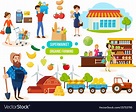 Buyers sellers in mall farmer sales of products Vector Image