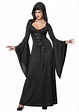 Women's Hooded Black Lace Up Robe