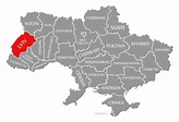 Lviv Red Highlighted In Map Of The Ukraine - Arte vetorial de stock e ...