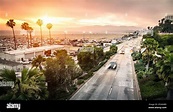 Luftpanorama der Ocean Ave Autobahn in Santa Monica Strand bei ...