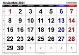 Calendario noviembre 2021 en Word, Excel y PDF - Calendarpedia