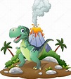 Ilustração em vetor de dinossauro feliz de Cartoon no fundo pré ...