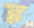 Detallado mapa político de España con carreteras principales y ciudades ...