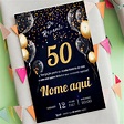 Convite Digital Aniversário 50 Anos Preto e Dourado | Elo7