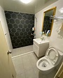 邦克國際 室內設計 - 中和廁所整修!! 將原有的浴缸改成乾濕分離! 運用黑色的六角磚跳色增添整個廁所的質感!!...