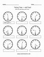 Telling time half past the hour worksheets for 1st and 2nd graders