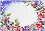 PNG, PSD, Painted flowers, horizontal photo frame. Transparent PNG ...