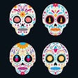 Set of colorful sugar skull isolated. Day of the dead, Dia de Los Muertos, bannerposter with ...