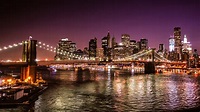 New York City United States Of America Night On The Brooklyn Bridge ...