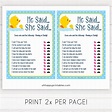 He Said She Said - Rubber Ducky Stars Baby Shower Games – OhHappyPrintables