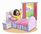 Premium Vector | The cute girl wakes up. vector cartoon illustration ...