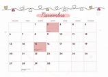 Calendario Mensal 2023 Coracao Novembro - Fazendo a Nossa Festa