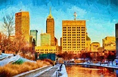 Indianapolis Skyline Canal View Digital Painting Photograph by David ...