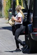 Hilary Duff sports black leggings and a white tee as she hits the gym ...