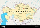 Carte politique du Kazakhstan à Astana, capitale des frontières ...