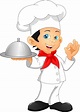 a cartoon chef holding a silver platter