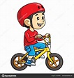 Ilustración Dibujos Animados Lindo Niño Montar Bicicleta Vector de ...