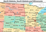 Map of North Dakota, South Dakota and Minnesota | South dakota, North ...