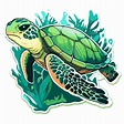 海洋中一隻綠海龜的貼紙剪貼畫 向量, 卡通綠海龜隔離貼紙設計, 貼紙向量圖案素材免費下載，PNG，EPS和AI素材下載 - Pngtree