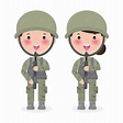 Soldados hombres y mujeres. personaje de dibujos animados plano aislado ...