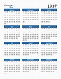 Free 1937 Calendars in PDF, Word, Excel