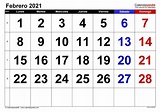 Calendario febrero 2021 en Word, Excel y PDF - Calendarpedia