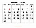 Free Download Printable September 2018 Calendar, large font design ...