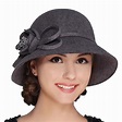 FS 100% sombrero de fieltro de lana para mujer elegante Vintage Retro Cloche sombrero Bowler ...